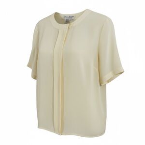 Vtg Laura & Jayne Career Blouse SZ 14P Cream Chiffon Semi Sheer Pleated Front